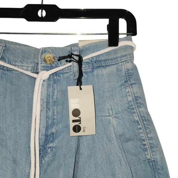 NWT Top Shop High Rise Wide Leg Denim Pants String Belt Sz 25 - Picture 3 of 5